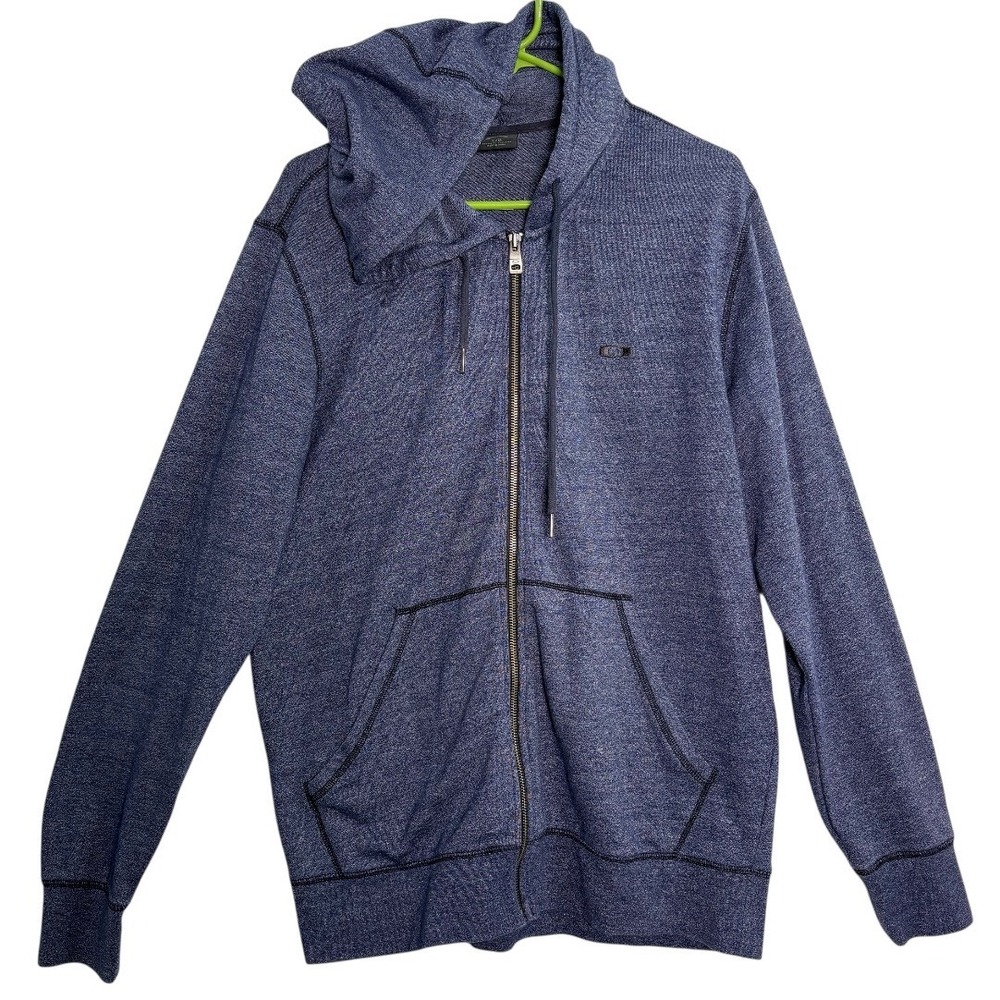 Oakley Full Zip Hoodie Mens Large Blue Heathered Knit Ellipse Logo Sweatshirt